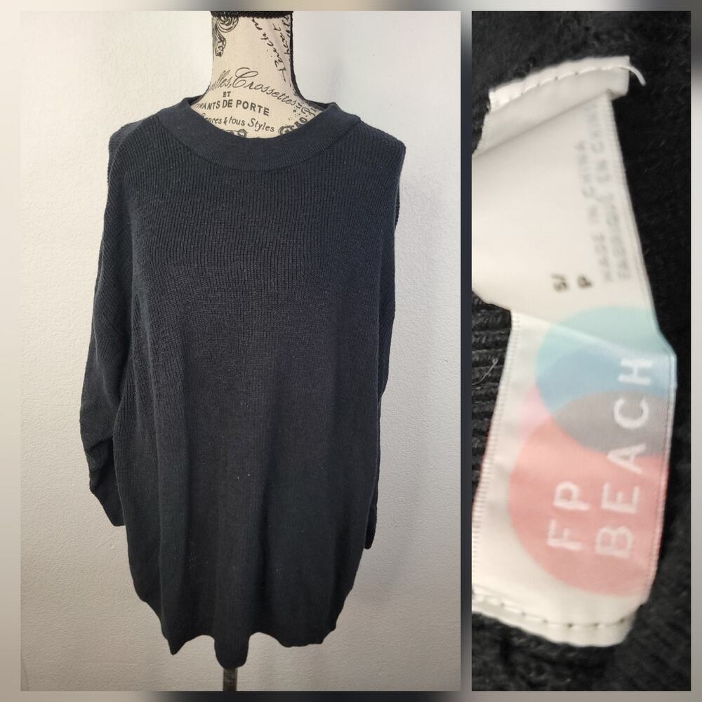 Free People Beach FP Malibu Oversized Ribbed Sweater Sz S Black Relaxed Coastal